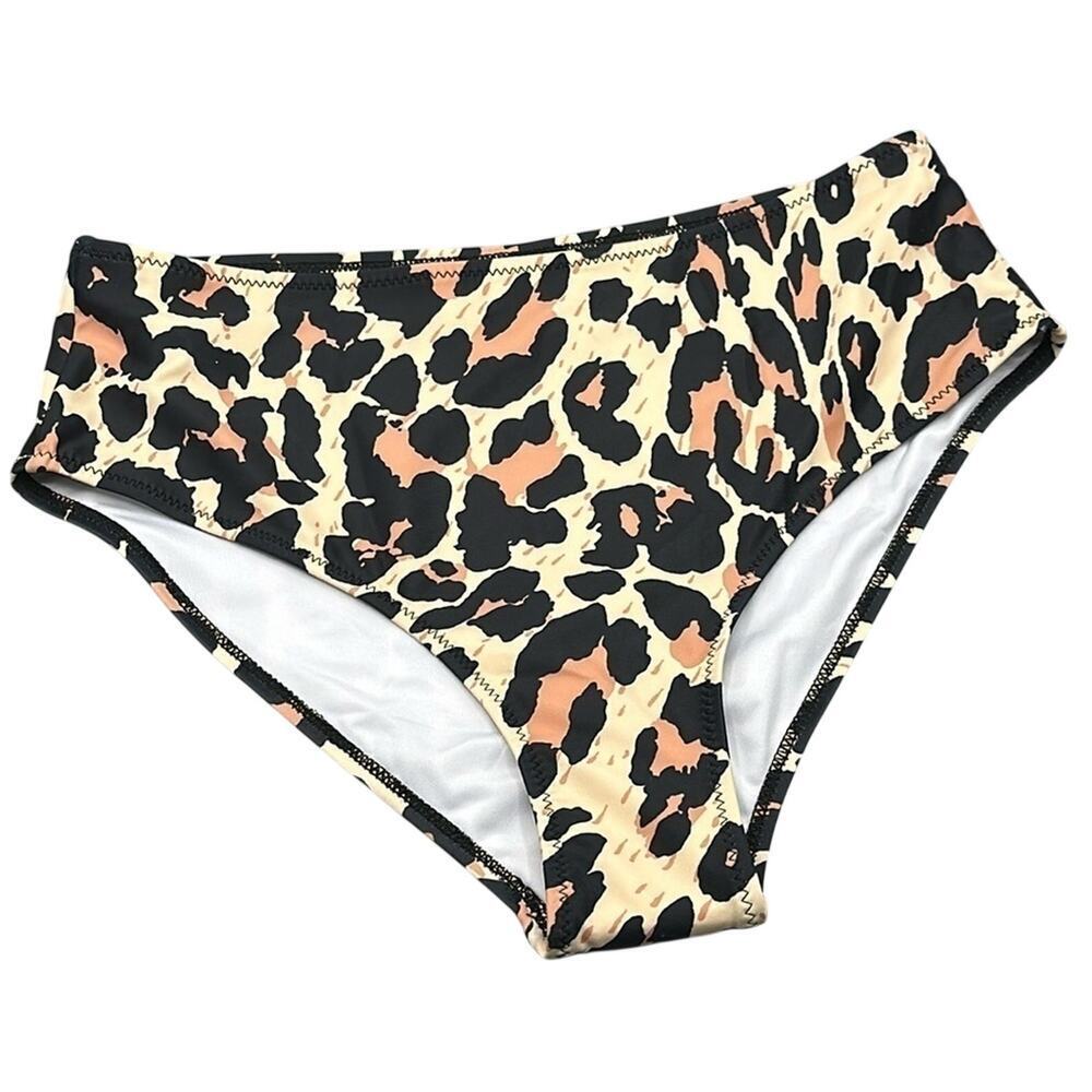 BEACHSISSI Leopard Print High Waist Full Coverage Bikini Bottoms Size Medium
